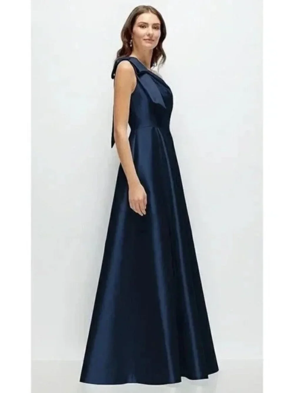 Alfred Sung Midnight Blue One-Shoulder Bow A-Line Gown D875 - Picture 3 of 3